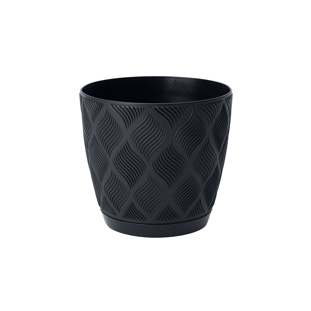 Ghiveci cu farfurie Flow Petit Eco, PVC, antracit, diametru 17 cm, inaltime 16 cm