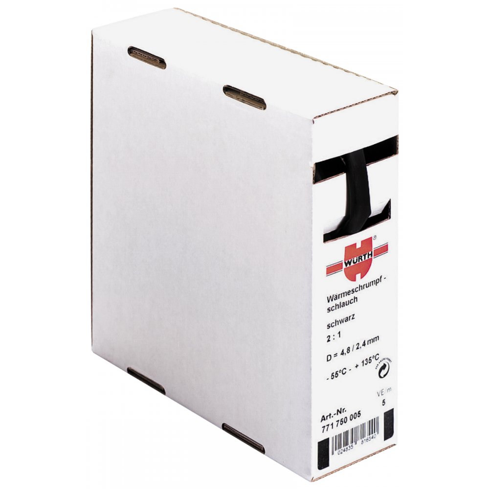 Cutie 10 ml tub termocontractibil 4.8/2.4mm, negru, Wurth GI77175040