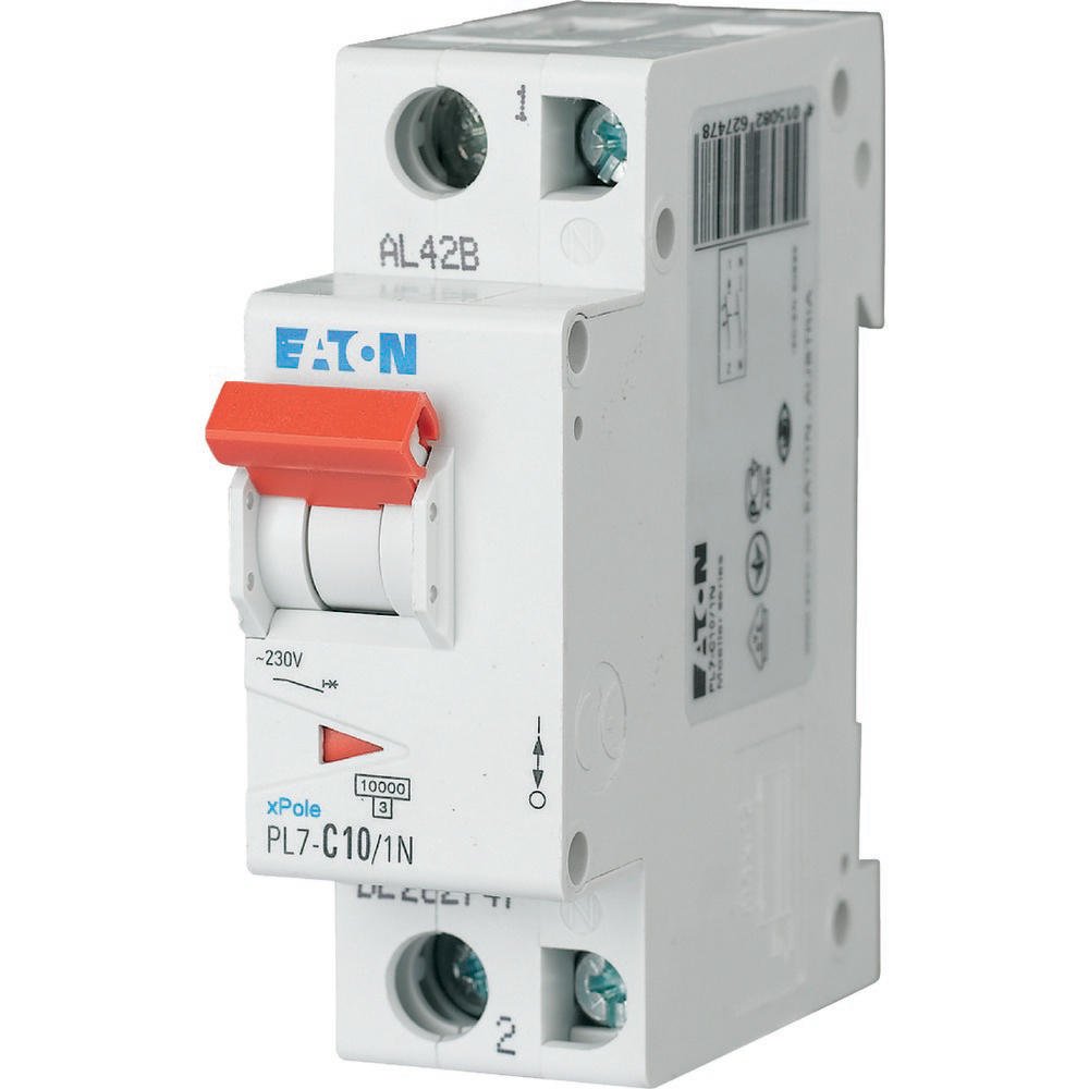 Siguranta automata 1P+N 10A PL7-C10/1N 10kA curba C Eaton 262747