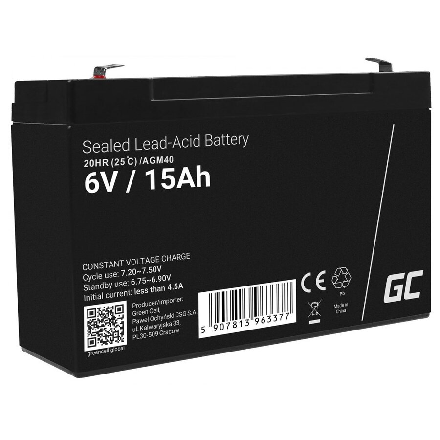 Acumulator Plumb Acid AGM40 UPS  VRLA 6V 15AH Negru