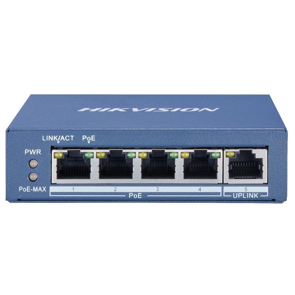 Switch PoE Hikvision DS-3E1505P-EI/M, 4 porturi PoE Gigabit, 1 port RJ45 Gigabit, 60W putere totala