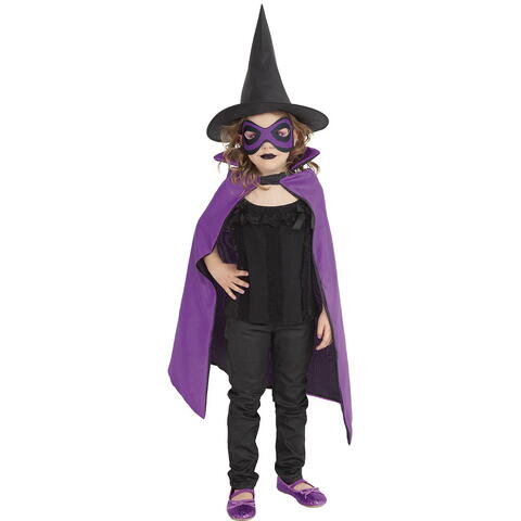 Set Costum Vrajitoare S5216 cu Pelerina Palarie si Masca Poliester Varsta 5 Ani+ Violet