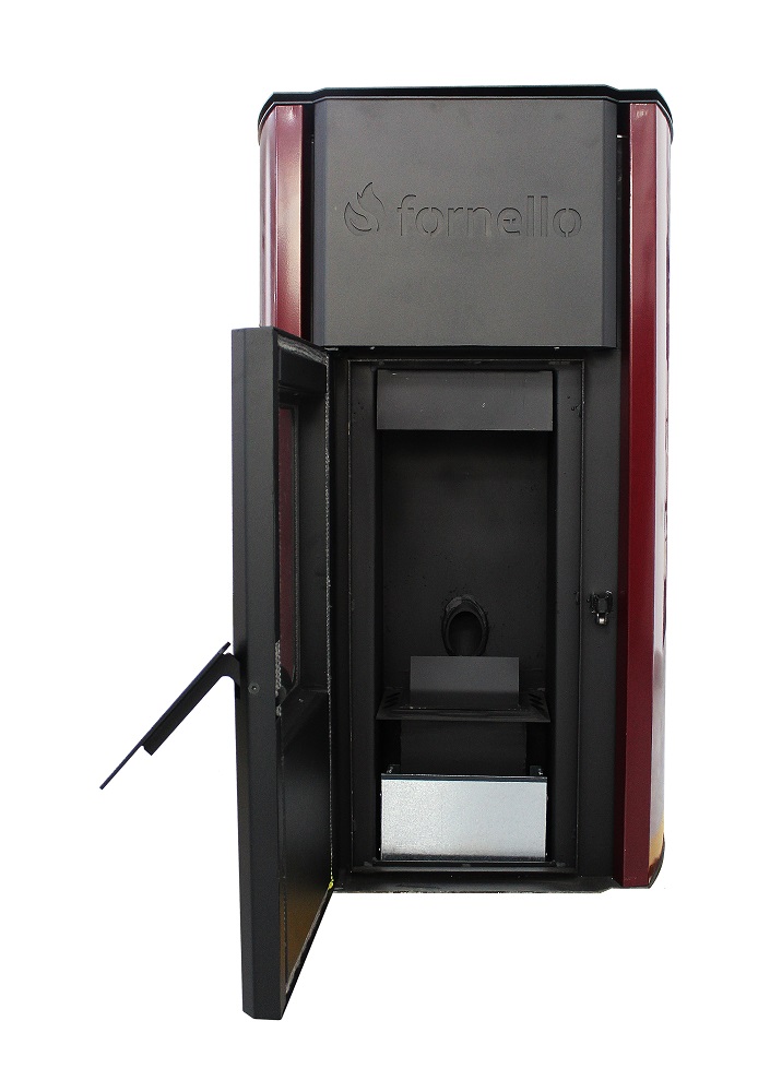 Pachet Termosemineu peleti Fornello Royal Bordeaux 25 kw complet echipat pompa circulatie vas expansiune automatizare kit evacuare 3.5 ml Boiler Termoelectric Fornello 100 l Termostat Radio Comanda Salus 091FLRFV2 Aspirator Calorifere si kit