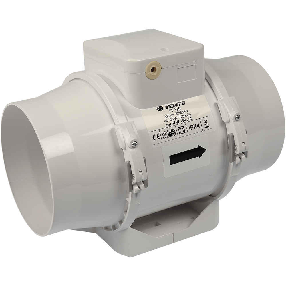 Ventilator axial Vents TT, in linie, 37 W, alb, diametru 125 mm, 24.6 x 16.7 cm
