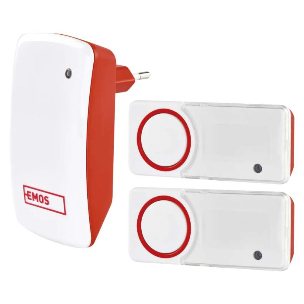 Sonerie wireless 2 butoane Emos P5720.2T, 150 m, IP44, 10 melodii