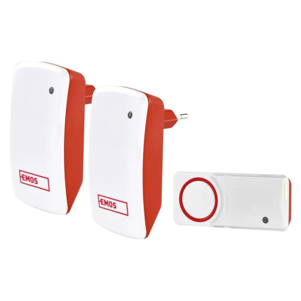 Sonerie wireless Emos P5750.2R, 1 buton, 2 module interior, 150 m, IP44, 10 melodii