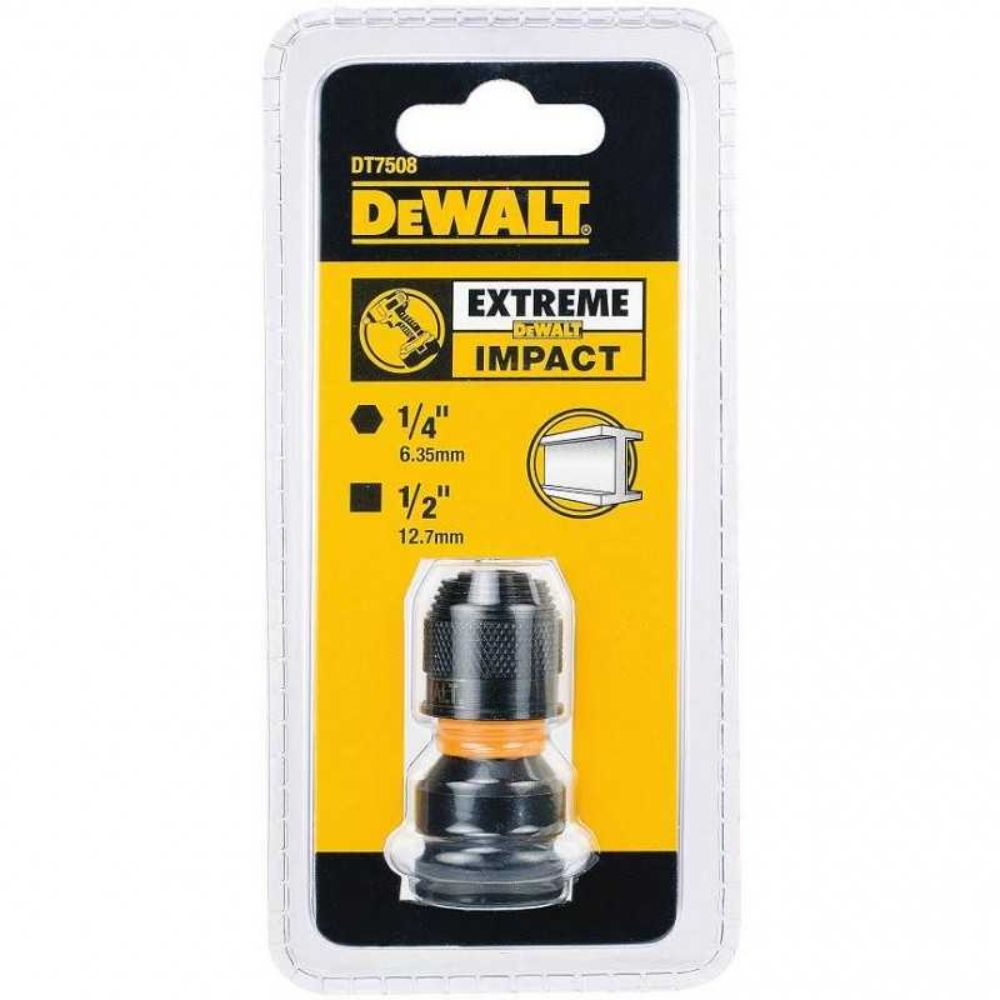 Adaptor de impact DeWalt DT7508, de la patrat 1/2 la hexagonal de 1/4, 52 mm