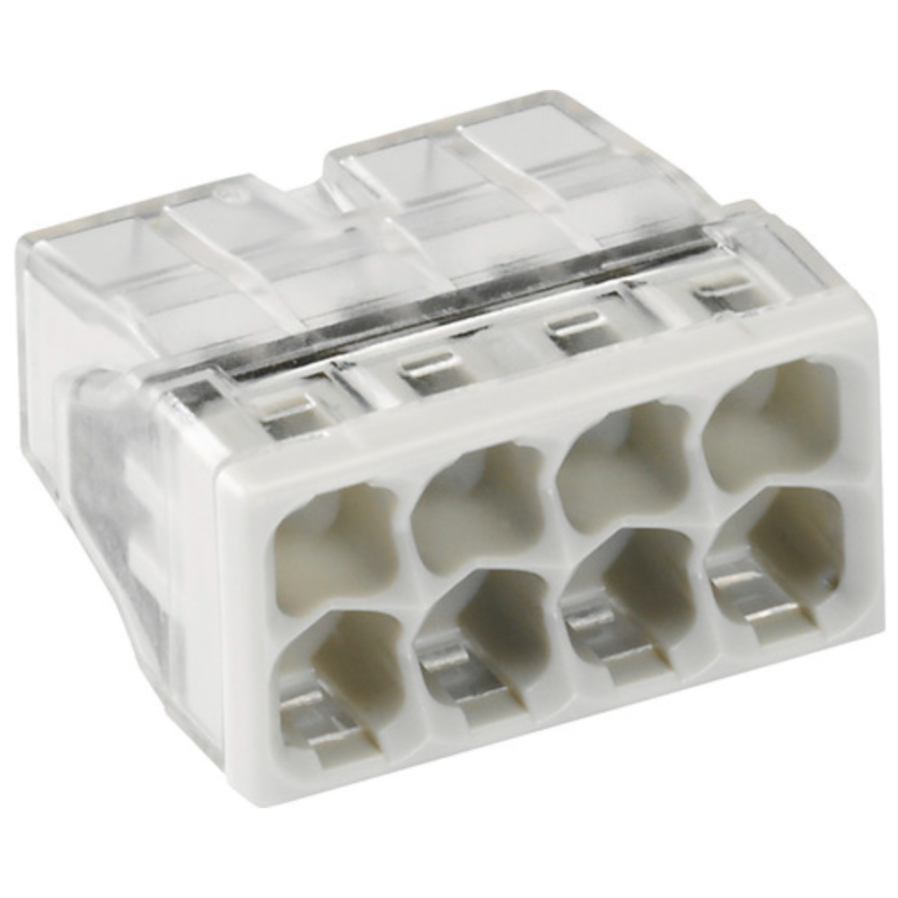 Conector imbinare Wago Push Wire, pentru conductori unifilari, 8 x 2.5 mmp, 10 A, gri, 10 bucati