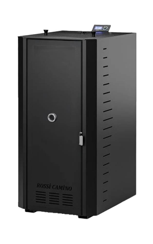 Centrala termica pe peleti Fornello Rossi B Black 25 kw pompa de circulatie vas expansiune tiraj fortat curatare facila a drumurilor de fum Ecodesign A+
