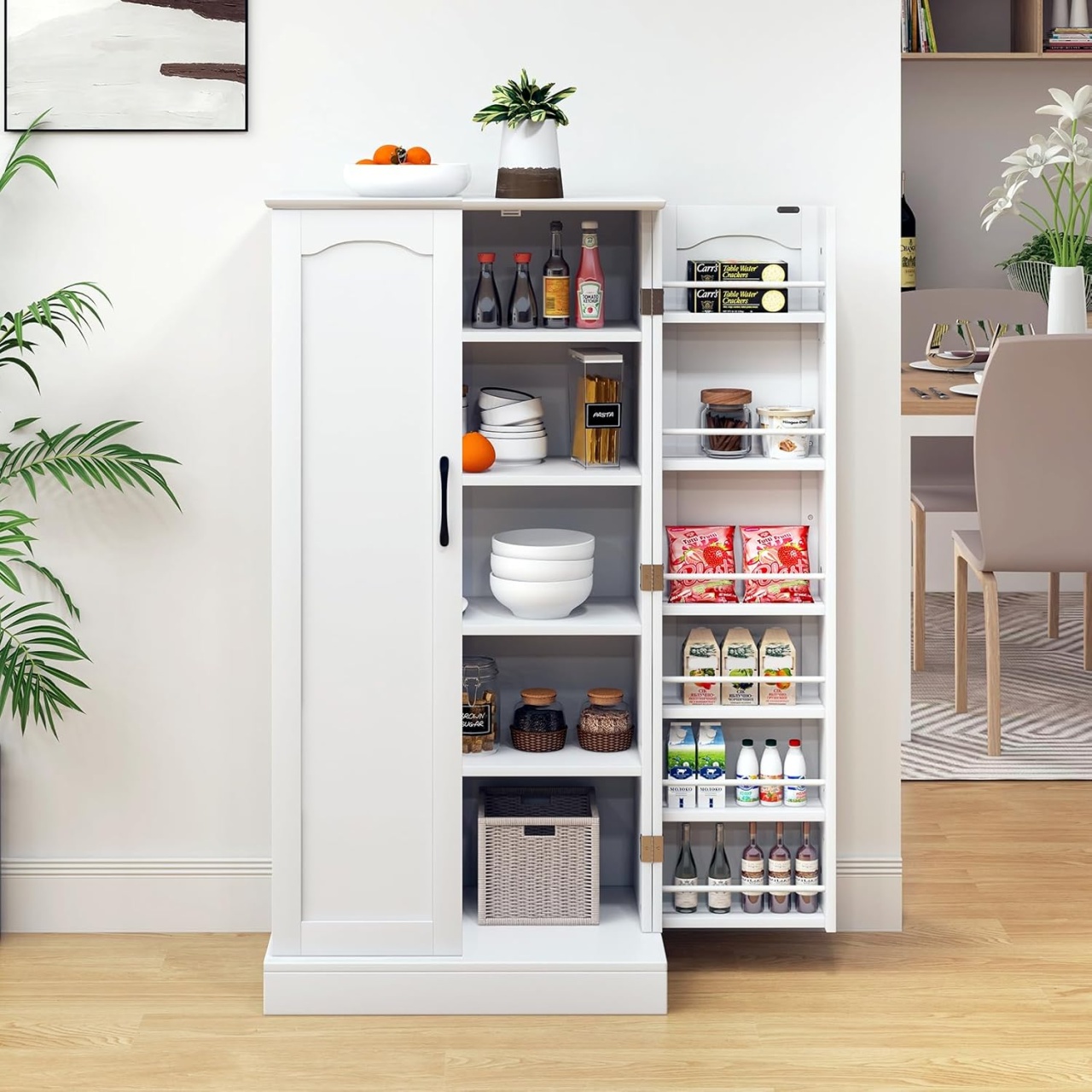 CBA2 - Comoda Bar, 60 cm, depozitare vin, bautura, condimente, dulap cu rafturi bucatarie, living, dining, multifunctional - Alb