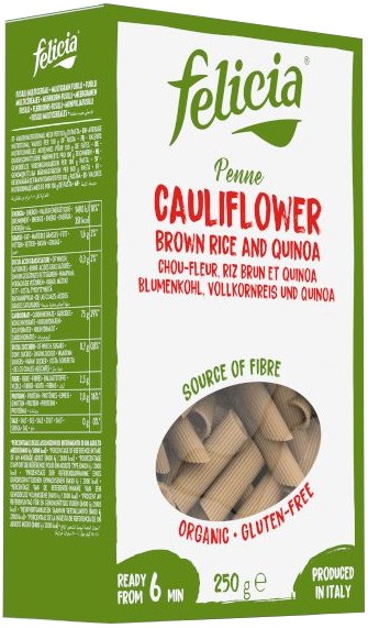 Penne bio din orez brun si quinoa, cu conopida, 250G Felicia