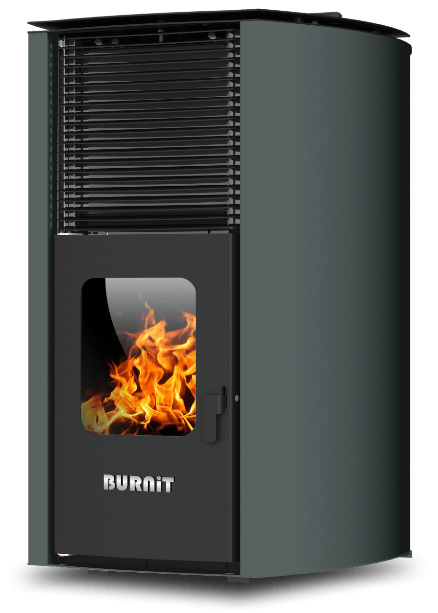 Centrala termosemineu pe peleti Burnit Advant Novation GREY 25 kw echipata cu pompa de circulatie vas de expansiune automatizare suprafata pana la 160 metri patrati