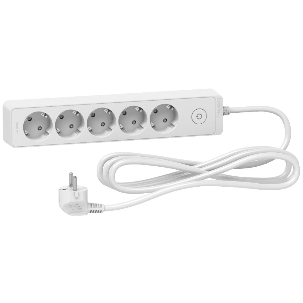 Prelungitor Unica 2P+E, 5 prize + intrerupator, 3m, alb Schneider ST9453W