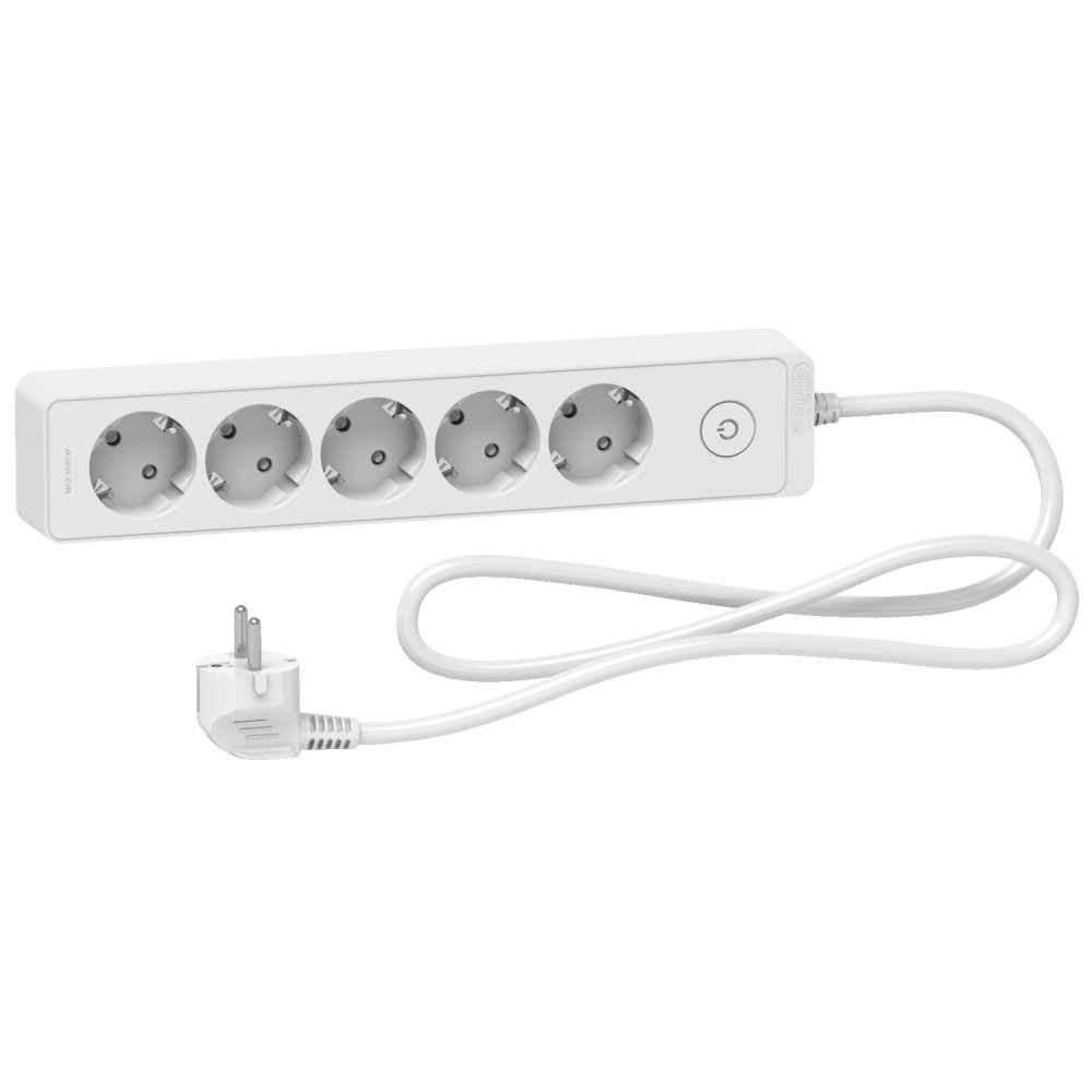 Prelungitor Unica 2P+E, 5 prize + intrerupator, 1.5m,alb Schneider ST9451W