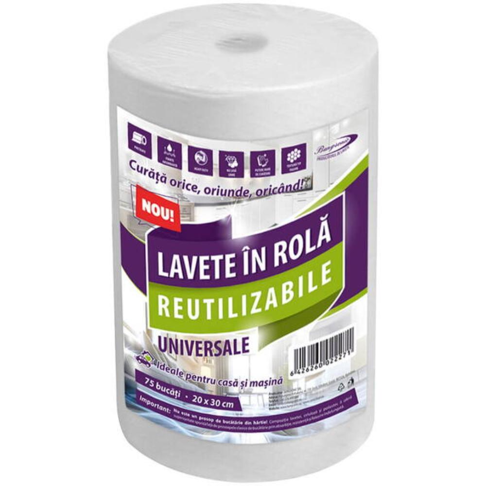 Lavete embosate reutilizabile, alb, celuloza, 30 x 20 cm, rola 75 bucati