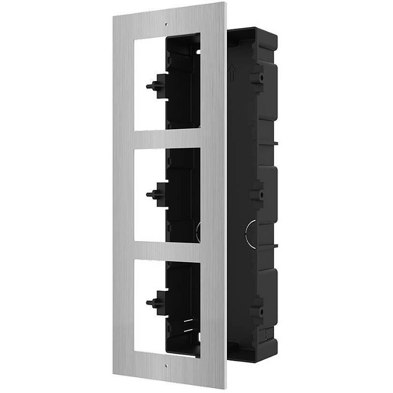 Panou frontal pentru 3 module videointerfon modular Hikvision DS-KD- ACF3/S, otel inoxidabil, incastrat