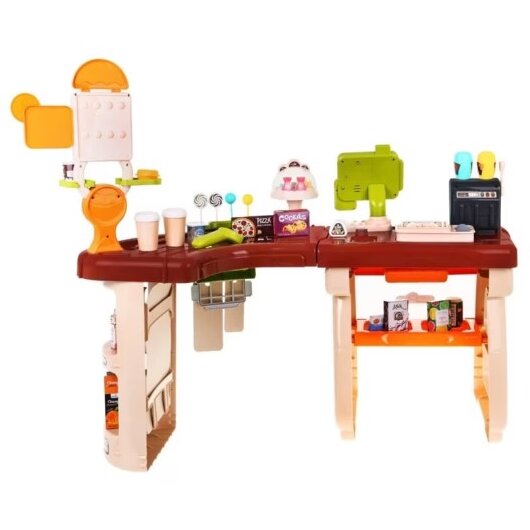Supermarket pentru Copii 52 Piese Sunete si Lumini Casa de Marcat Bani Falsi Espressor 3 Ani Multicolor
