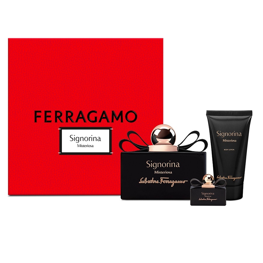 Set Cadou Salvatore Ferragamo Signorina Misteriosa, Femei, Apa de Parfum, 100 ml + Lotiune de Corp, 50 ml, Apa de Parfum, 5 ml