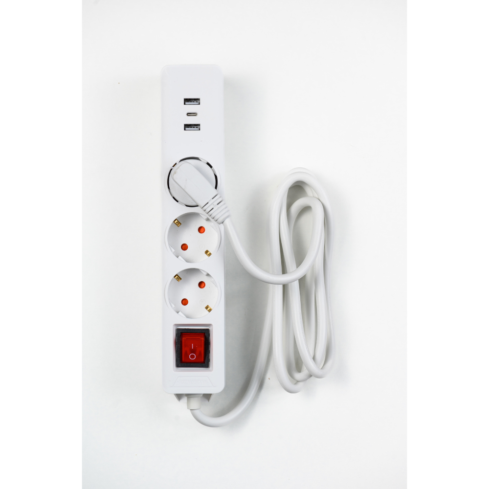 Prelungitor cu 3 prize Schuko si 2 prize USB A + 1 USB C Strohm, cablu 3 x 1.5 mm, IP20,  protectie copii, alb, 1.5 m