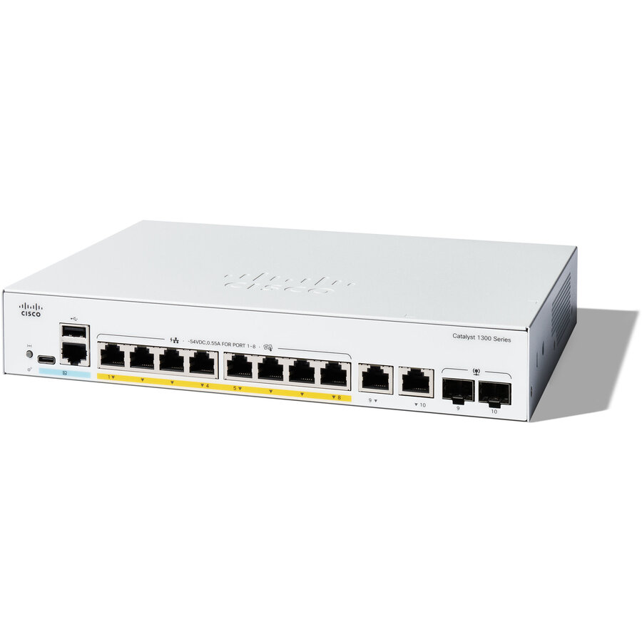 Switch Catalyst 1300 8-PORT GE POE EXT/PS 2X1G Combo Gri