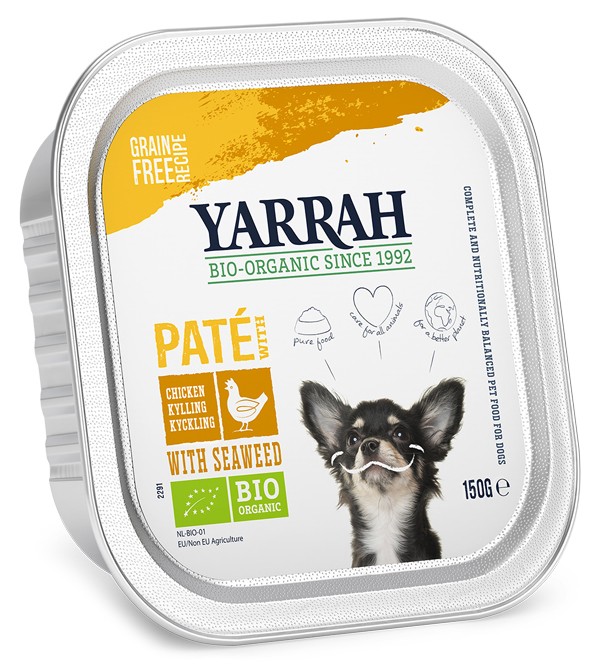 Hrana umeda bio pentru caini, pate cu pui si alge marine, 150g Yarrah