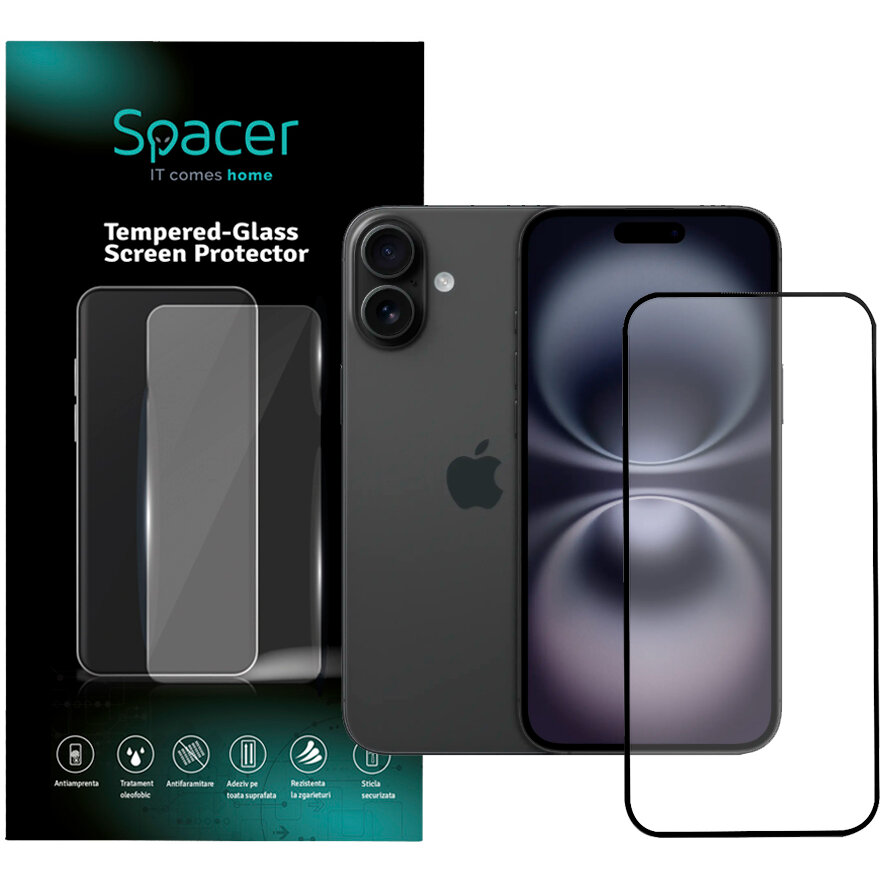 Folie Protectie Sticla SPPG-AP-IP16PL-TG pentru Iphone 16 Plus Grosime 0.3MM Acoperire Totala Ecran Strat Special Anti-ulei si Anti-amprenta Sticla 9D Duritate 9H Transparent