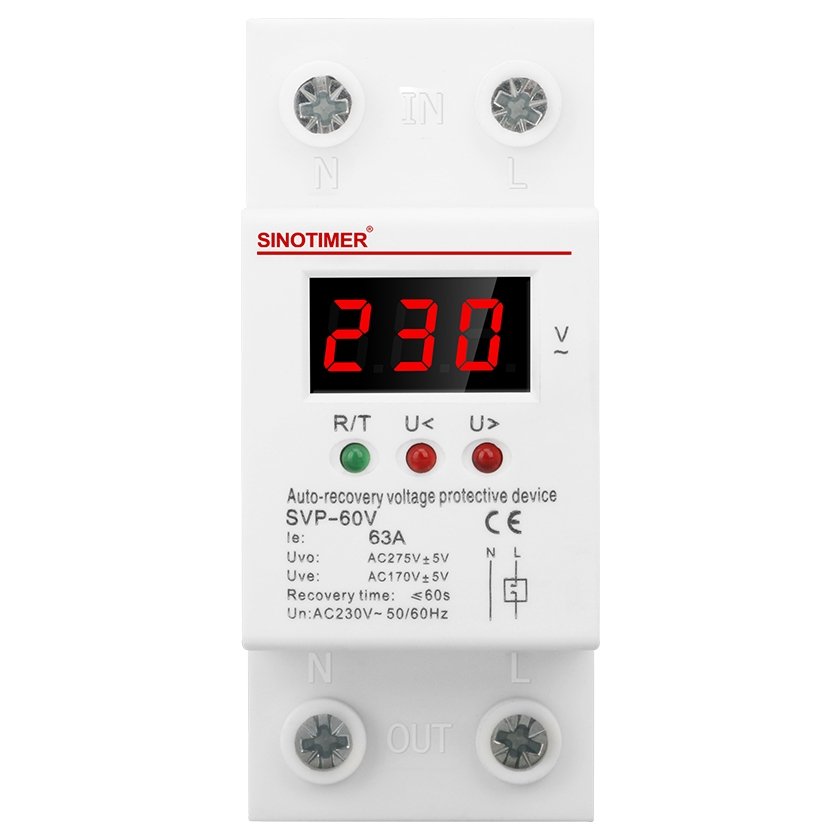 Releu siguranta digitala de protectie tensiune, Sinotimer, 40A, recuperare automata, 230V, SVP-60V-40A