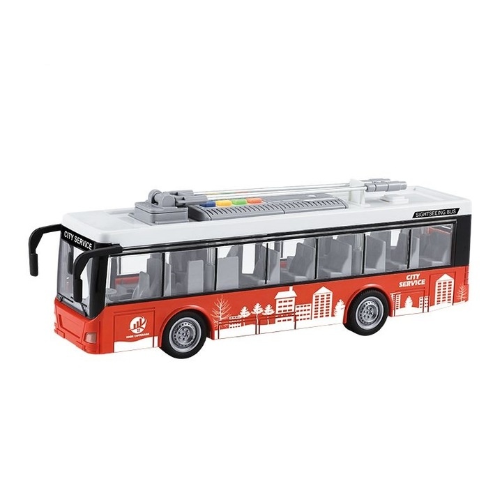 Autobuz cu sunete, lumini si functie usi deschise scara 1:16 rosu