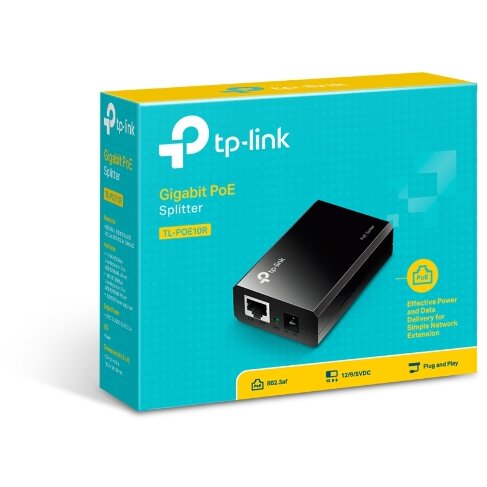 Splitter PoE PoE10R 2 Porturi Gigabit Compatibil IEEE 802.3af Alimentare 5V/12V Carcasa Plastic Negru