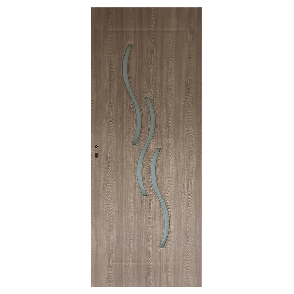 Usa interior celulara cu geam Pamate M107, reversibila, MDF, gri, toc fix, 200 x 80 cm x 3.5 cm