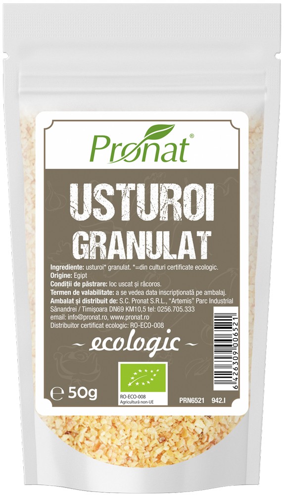 Usturoi uscat granulat fin bio, 50g Pronat