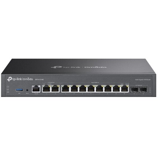 Router Omada ER7412-M2 VPN Multi-WAN cu Porturi 2.5G 2x RJ45 WAN/LAN 2.5G 8x RJ45 WAN/LAN Gigabit 2 Sloturi SFP Gigabit Negru