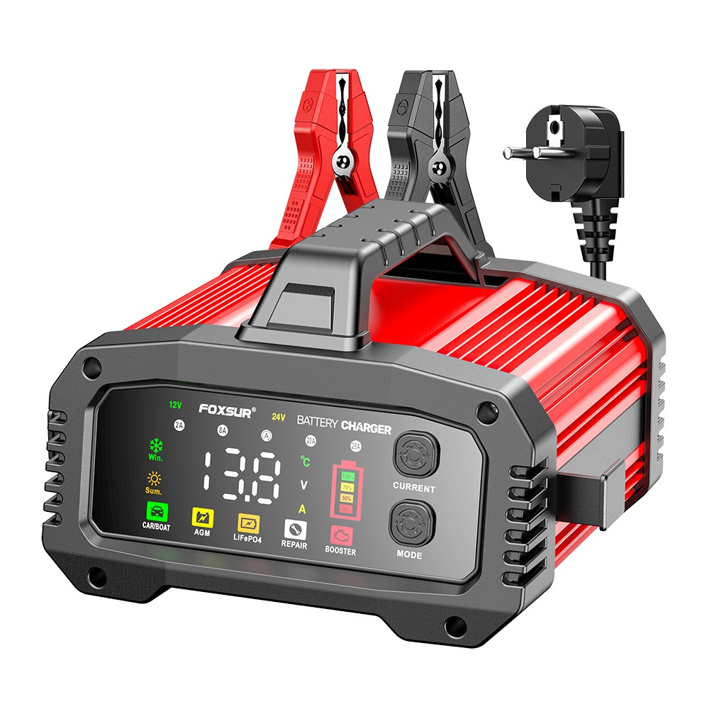 Oferte la Redresor Incarcator Inteligent Baterii Auto Foxsur® FPT-250, compatibil AGM, GEL, EFB, LifFePO4, 25A, 12V/24V potrivit Auto, Moto, Camioane, Barci