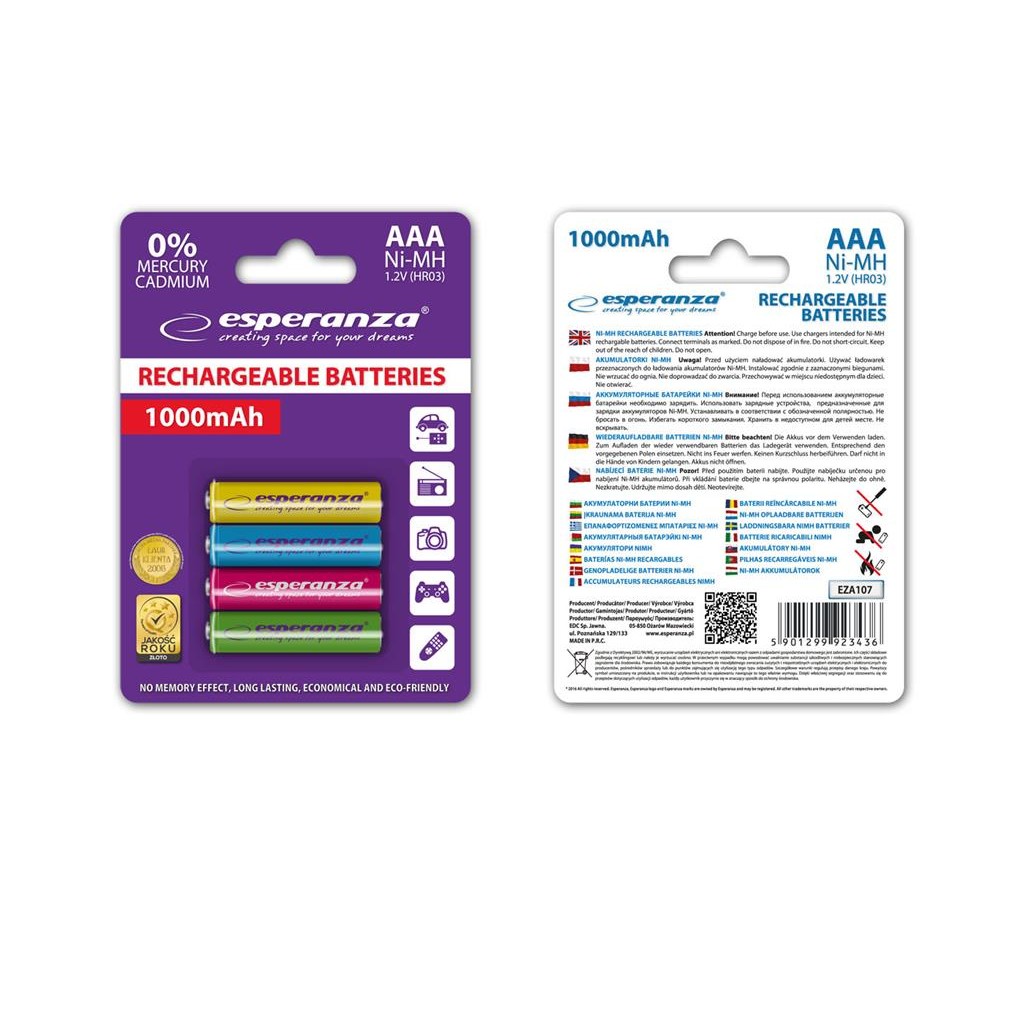 Esperanza EZA107 Baterii reîncărcabile Ni-MH AAA 1000MAH x4