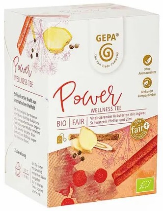 Ceai bio si fairtrade Power Wellness, 30g 20 pliculete a 1,5g Gepa