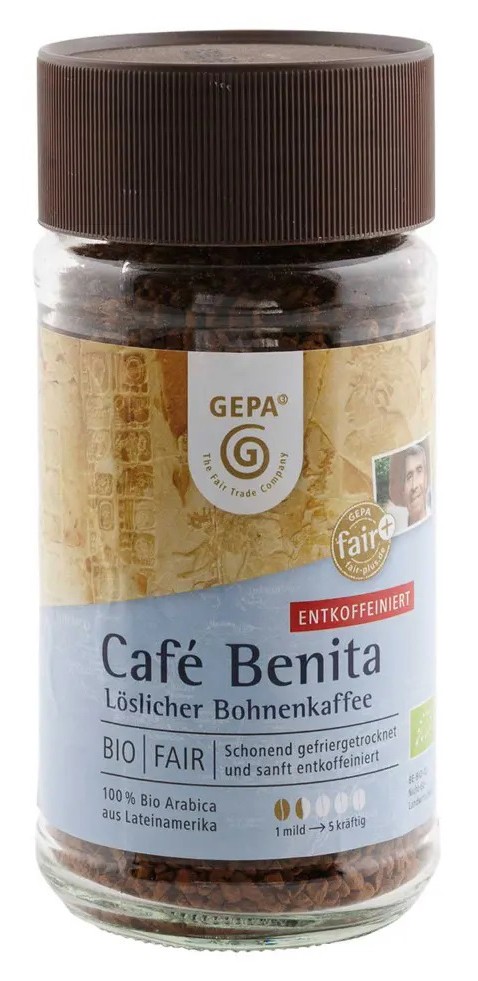 Cafea solubila Benita decofeinizata bio si fairtrade, 100g Gepa