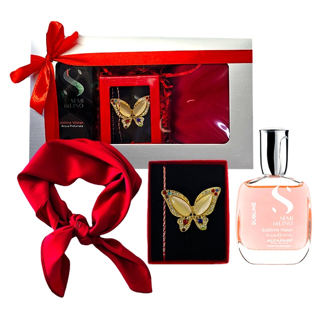 Set Essence Apa parfumata pentru par si corp Alfaparf Sublime Water 50 ml martisor si esarfa cu matase