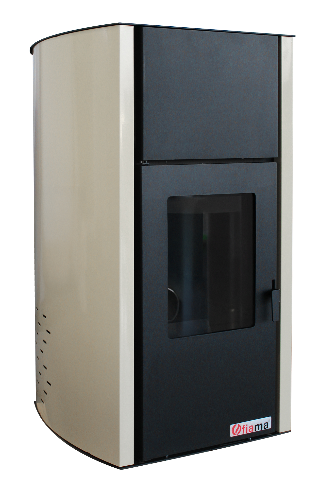 Termosemineu pe peleti Fornello Fiama Confort 25 kw complet echipat pentru incalzire pompa vas expansiune automatizare buncar peleti 25 kg  tiraj fortat culoare Crem aprindere automata pana la 160 mp