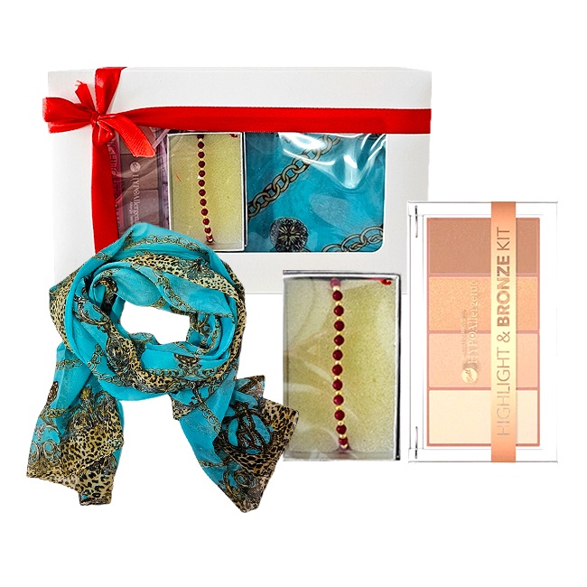 Set Lunaria esarfa, paleta Iluminator & Bronzer, bratara rosie