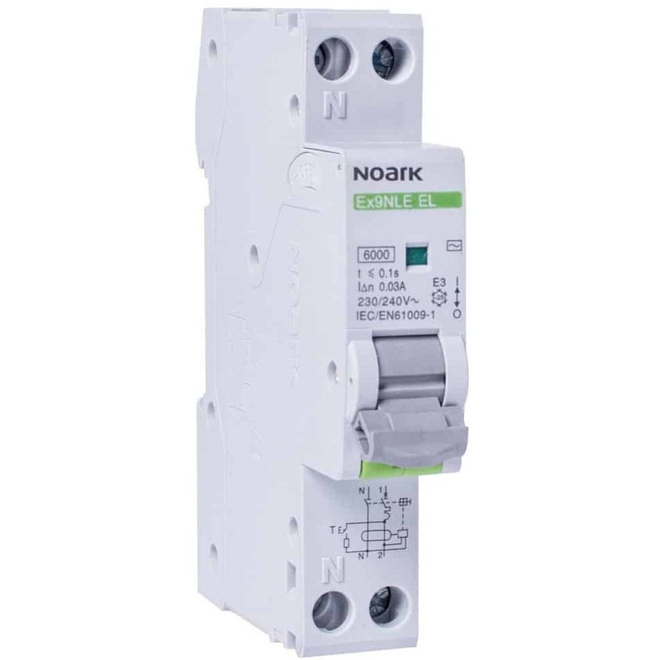 Disjunctor cu protectie diferentiala monofazica 1P+N 20A/30mA, curba B, RCBO, tip A, 6kA Noark Noark 111163