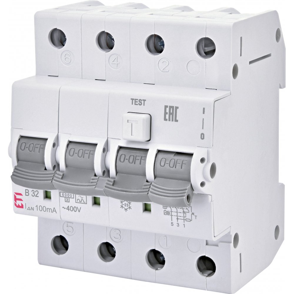 Disjunctor cu protectie diferentiala RCBO 3P+N 32A/30mA, curba B, tip A Eti 002174907