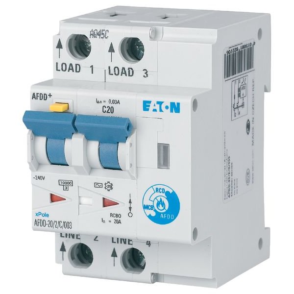 Dispozitiv de protectie impotriva arcului electric AFDD, 2 poli, C 20 A, 30 mA, 10kA, tip AC Eaton 187221