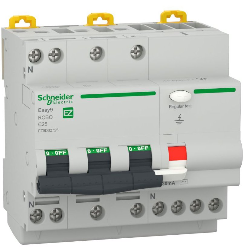 Intrerupator automat diferential RCBO Easy9 3P+N 25A/30mA 4500 AC Schneider EZ9D32725