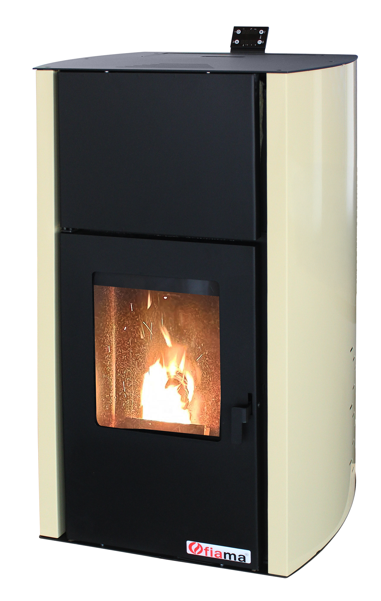 Pachet control de la distanta Termosemineu pe peleti Fornello Fiama Confort 25 kw complet echipat pentru incalzire Pompa Vas expansiune Automatizare Boiler 100 litri Termostat Salus IT 800 Aspirator Cenusa si Kit evacuare 3.5 ml