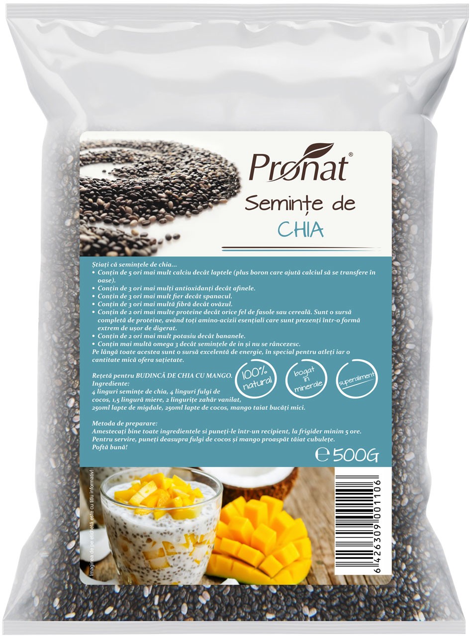 Seminte de chia, 500g Pronat