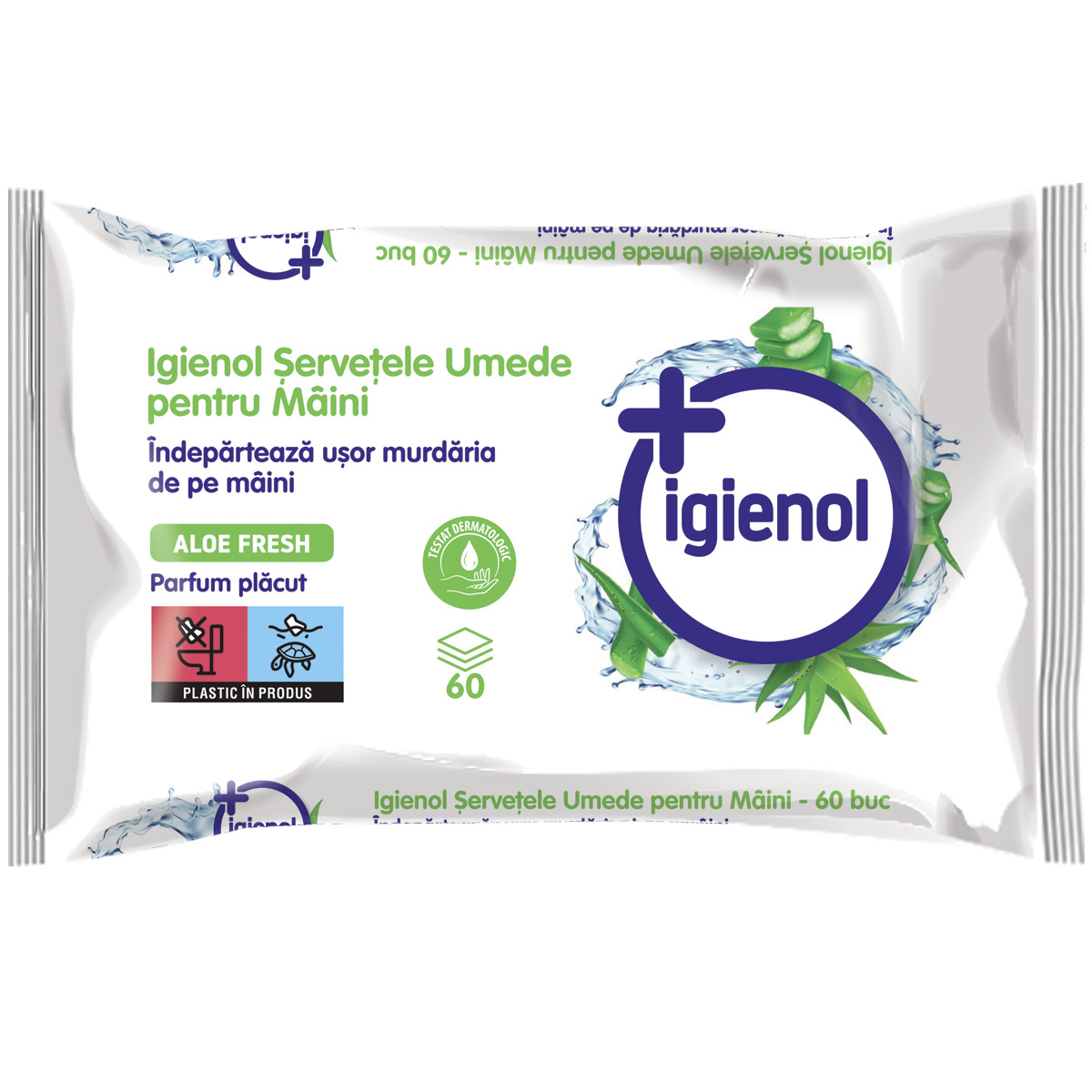 Servetele antibacteriene pentru maini Igienol,  aloe, 60 buc