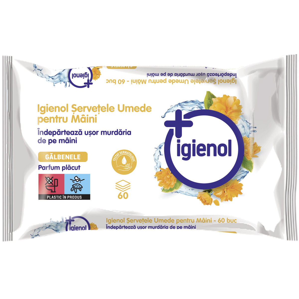 Servetele antibacteriene pentru maini Igienol,  galbenele, 60 buc