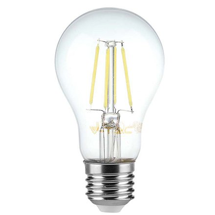 Bec E27 A60 cu filament dimabil LED 8W 3000K alb cald V-TAC SKU-212815