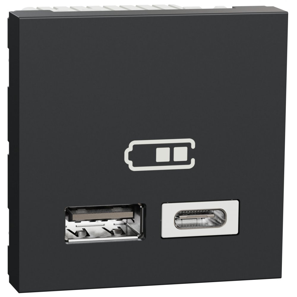 Priza dubla incarcare USB 2.0 2m A+C Schneider Noua Unica NU301854, antracit