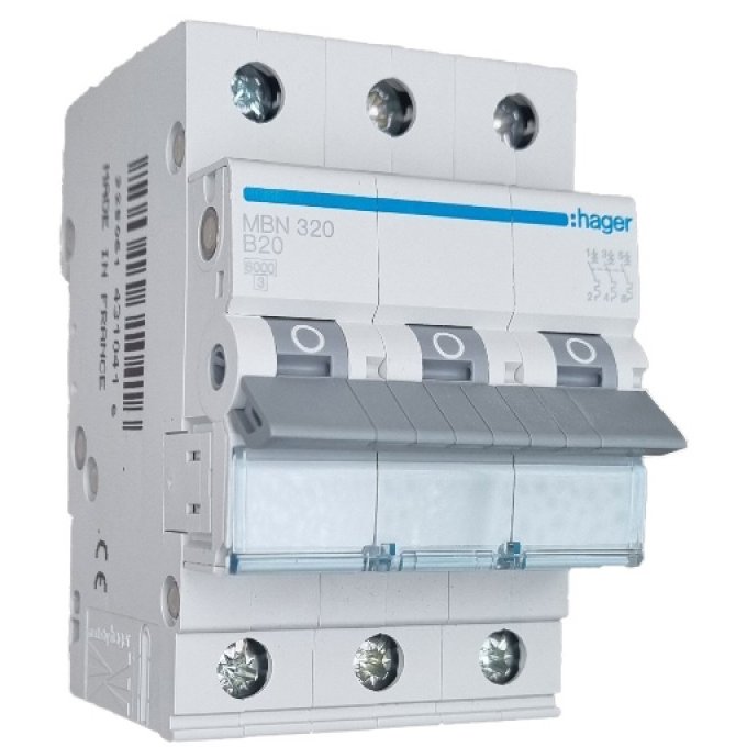 Siguranta automata 3P, 20A, 6kA, curba B Hager MBN320